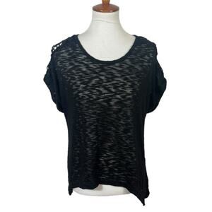 Jon & Anna Black Burnout Short Sleeve Sweater Tee with Crochet Detail Size L